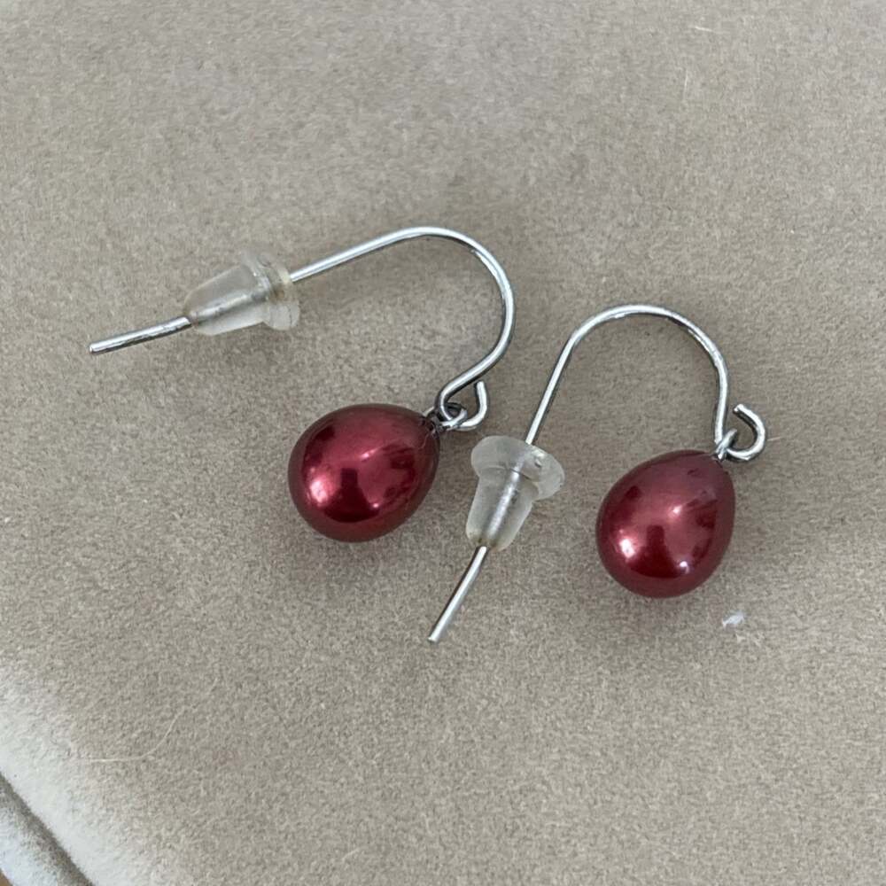 Honora Sterling Silver 8.5mm Wine Burgundy Pearl French Hook Dangle Earrings
